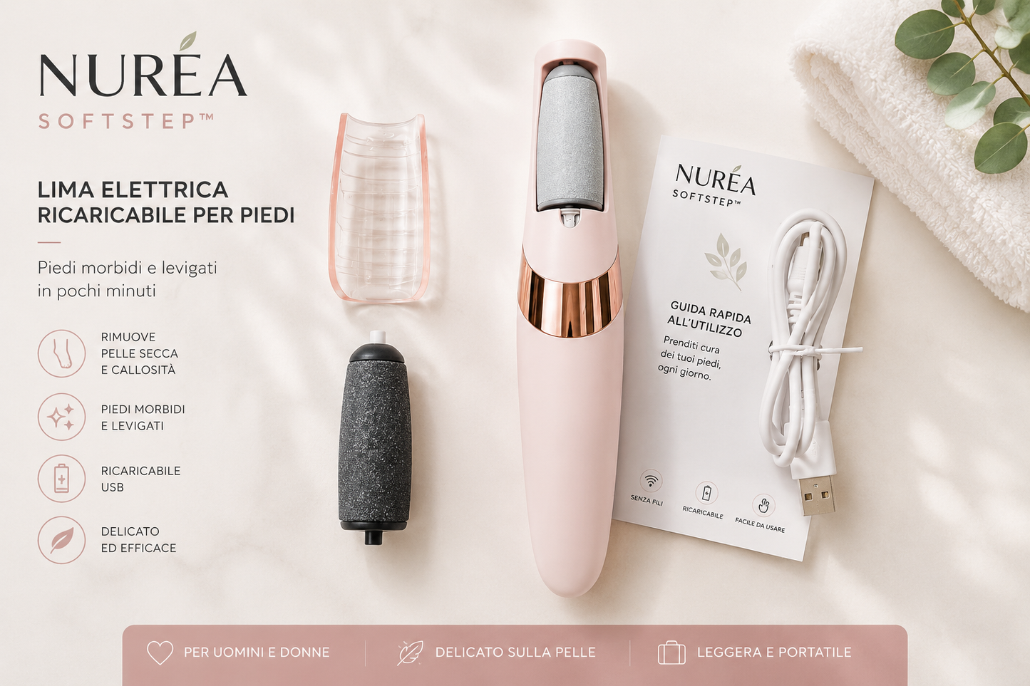NURÉA SoftStep™ | Lima Elettrica Ricaricabile per Piedi