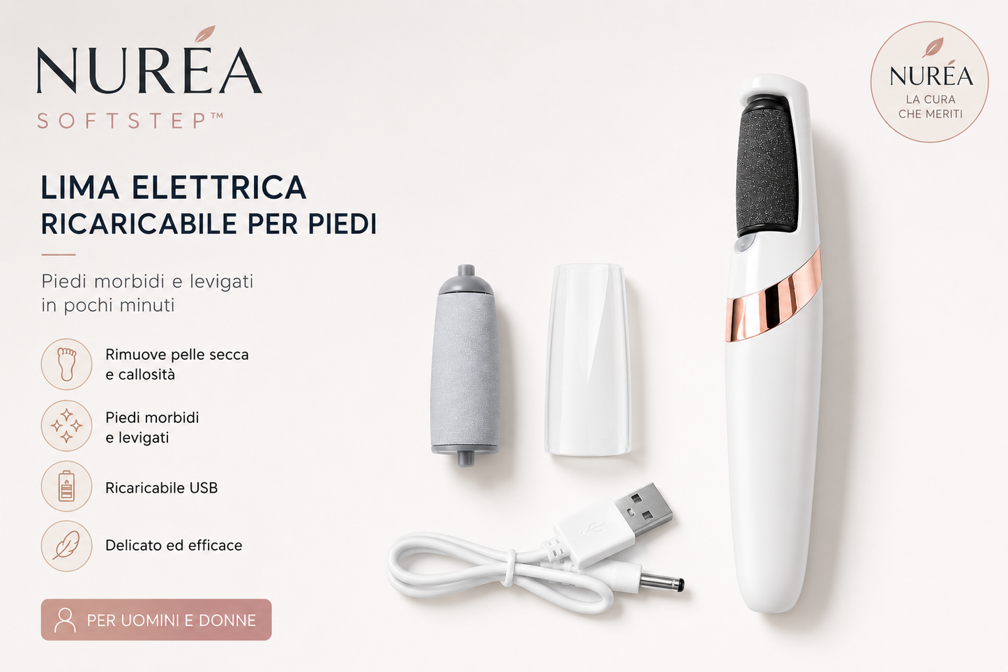 NURÉA SoftStep™ | Lima Elettrica Ricaricabile per Piedi
