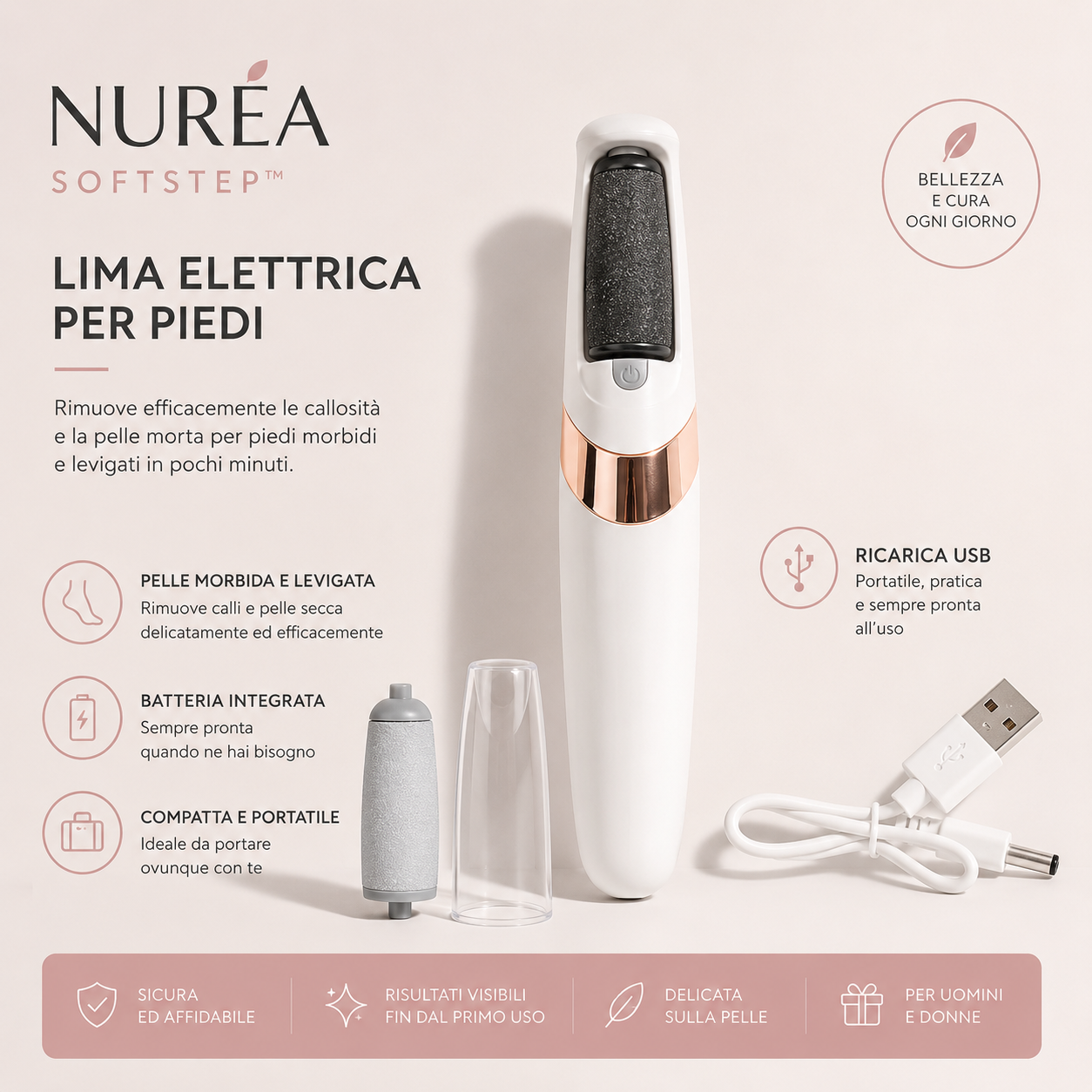 NURÉA SoftStep™ | Lima Elettrica Ricaricabile per Piedi