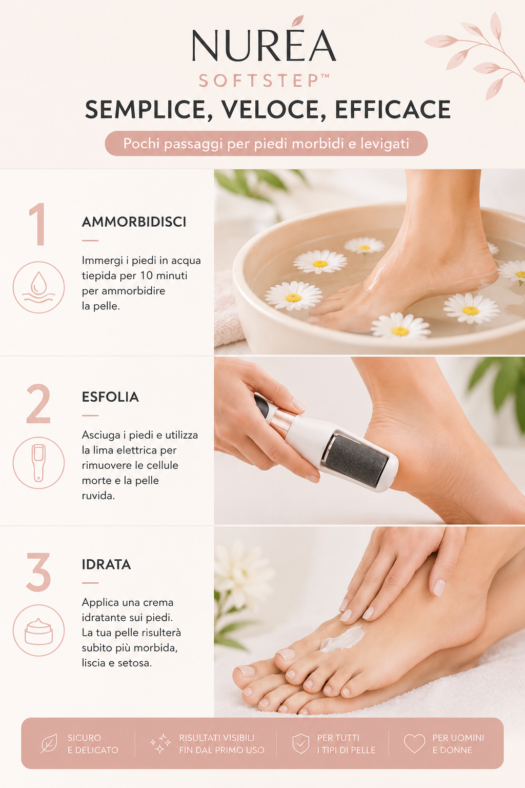NURÉA SoftStep™ | Lima Elettrica Ricaricabile per Piedi