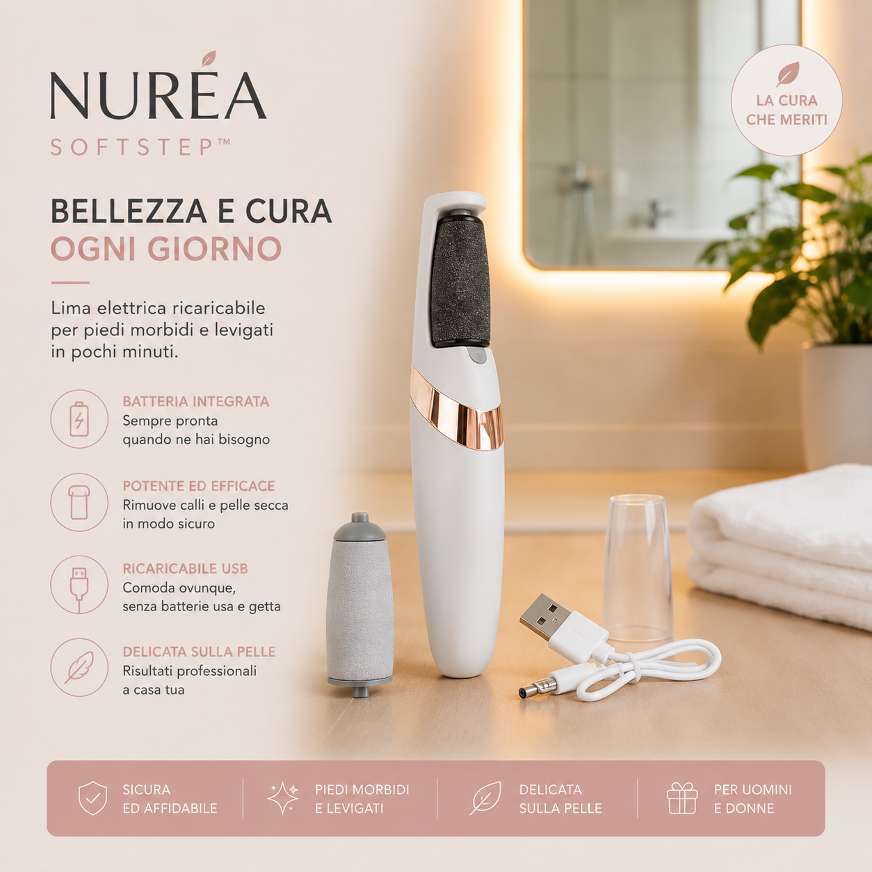 NURÉA SoftStep™ | Lima Elettrica Ricaricabile per Piedi
